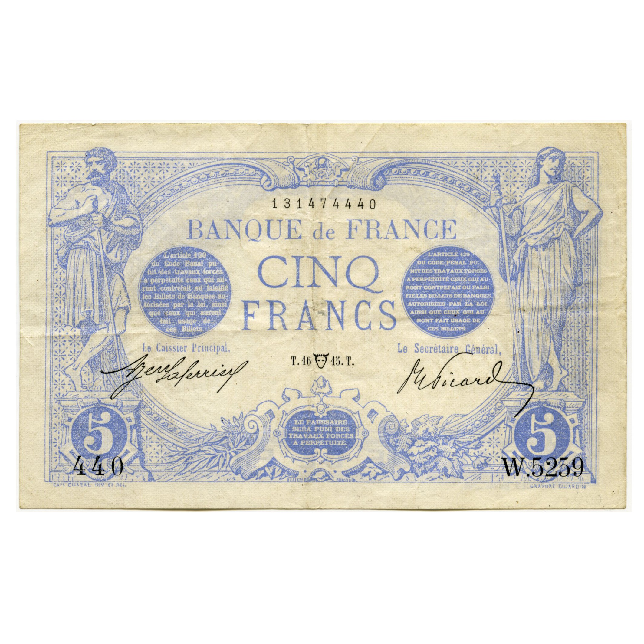 France - 5 Francs Bleu - W5259 avers