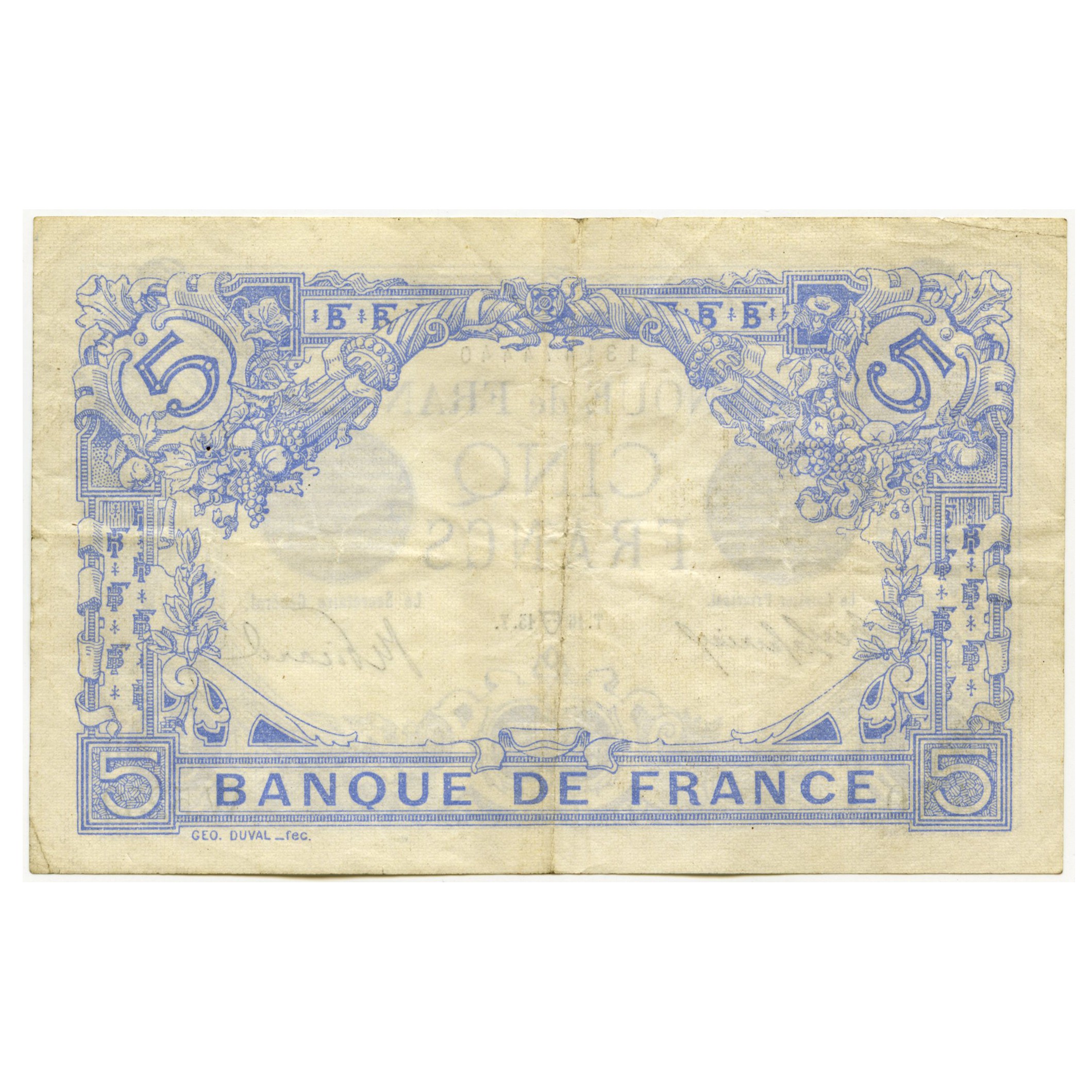 France - 5 Francs Bleu - W5259 revers France - 5 Francs Bleu - W5259 revers