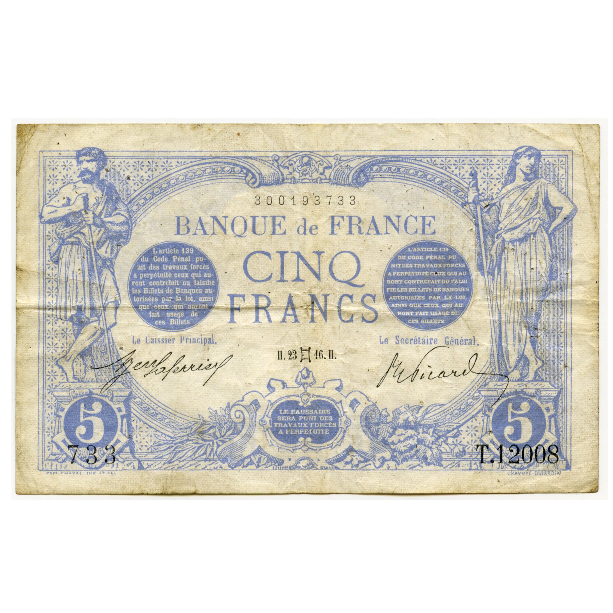 France - 5 Francs Bleu - T12008 avers