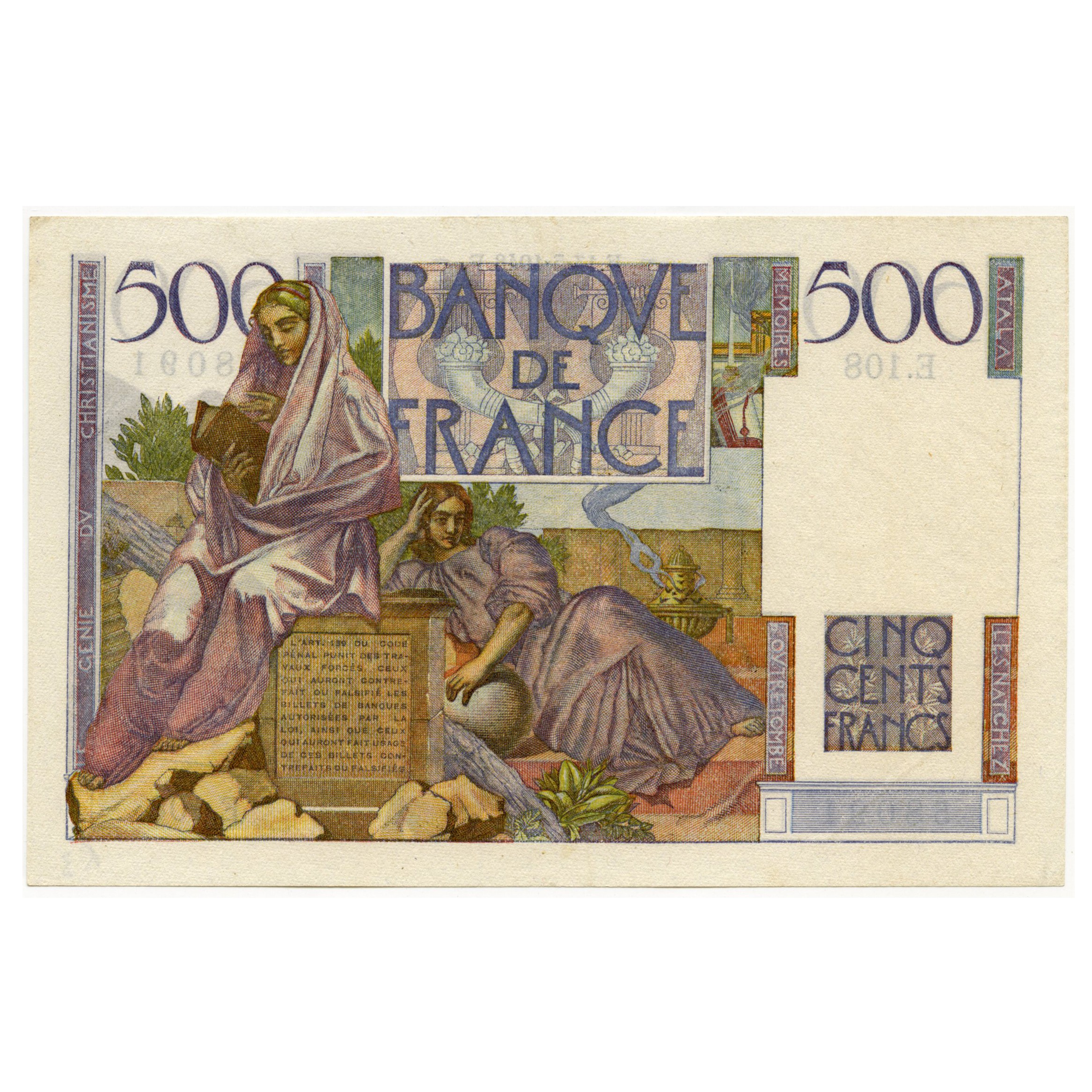France - 500 Frs - Chateaubriand - E108 revers France - 500 Frs - Chateaubriand - E108 revers
