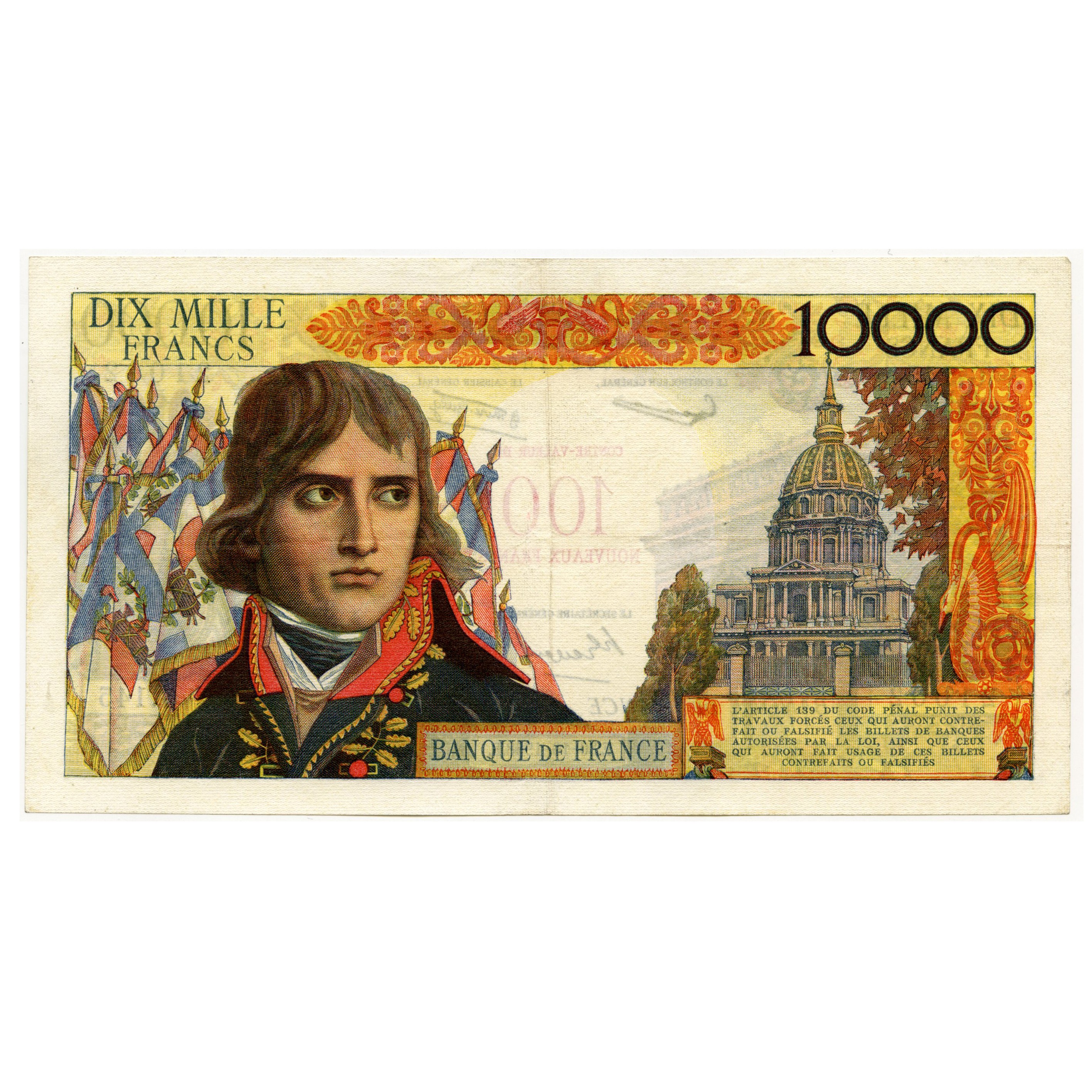 France - 10 000 Frs Surchargé - G145 revers France - 10 000 Frs Surchargé - G145 revers