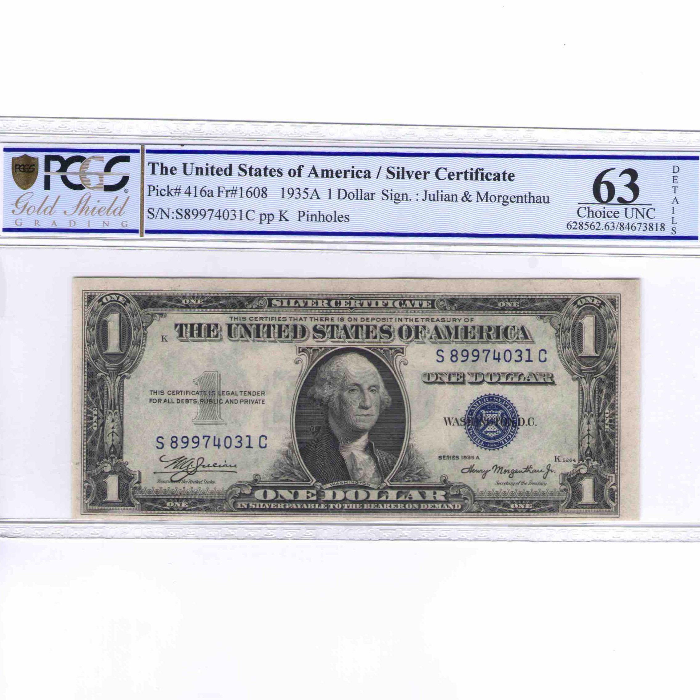 USA - 1 DOLLAR Silver certificate avers