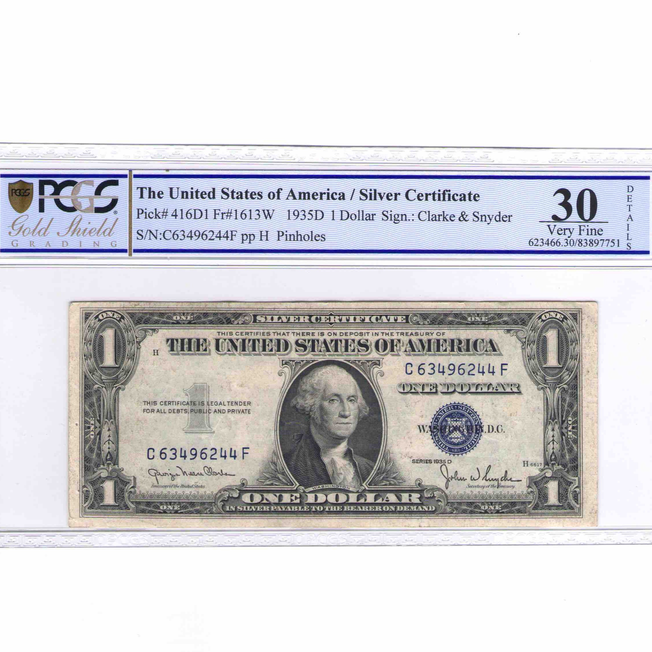 USA - 1 DOLLAR Silver certificate avers USA - 1 DOLLAR Silver certificate avers