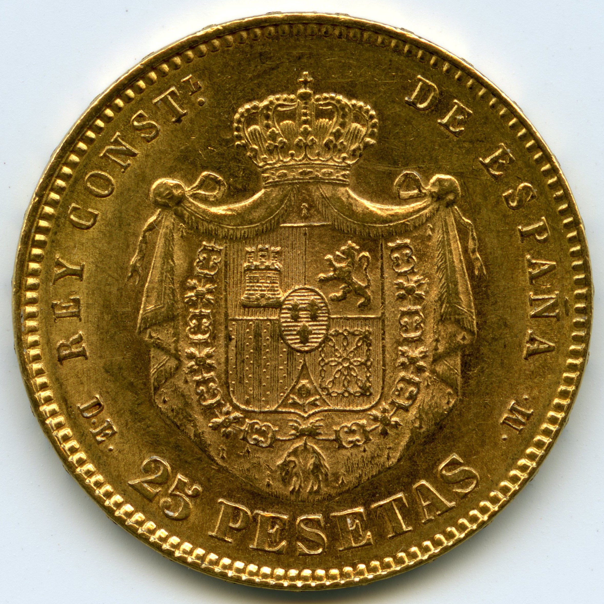 Espagne - 25 Pesetas - 1877 revers Espagne - 25 Pesetas - 1877 revers