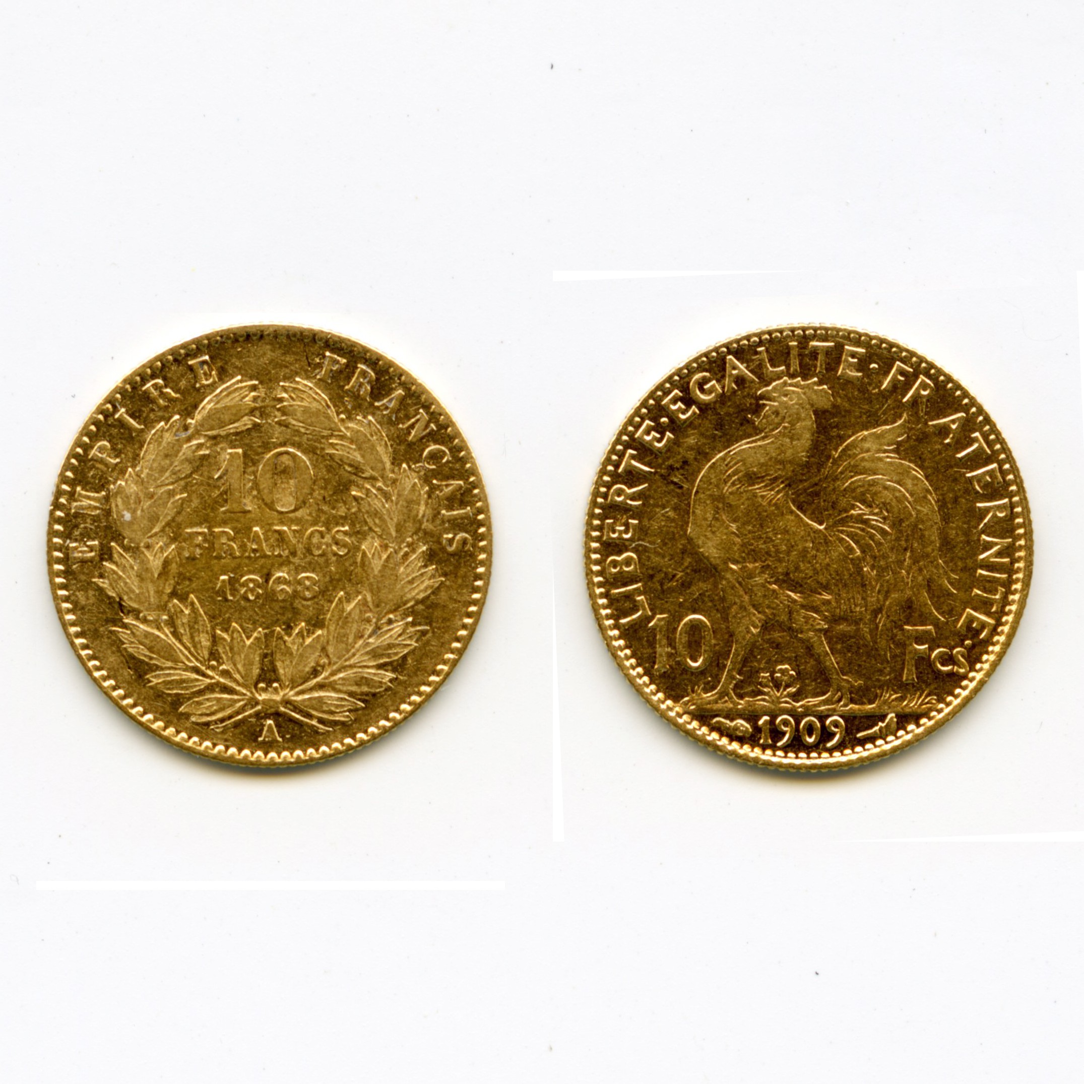 10 Francs Or - Lot de 2 Monnaies revers 10 Francs Or - Lot de 2 Monnaies revers