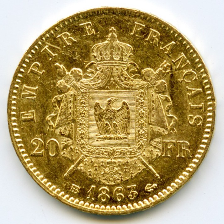 Napoléon III - 20 Francs - 1863 BB revers