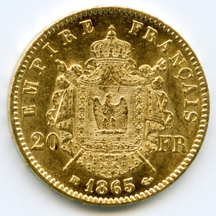Napoléon III - 20 Francs - 1865 BB revers