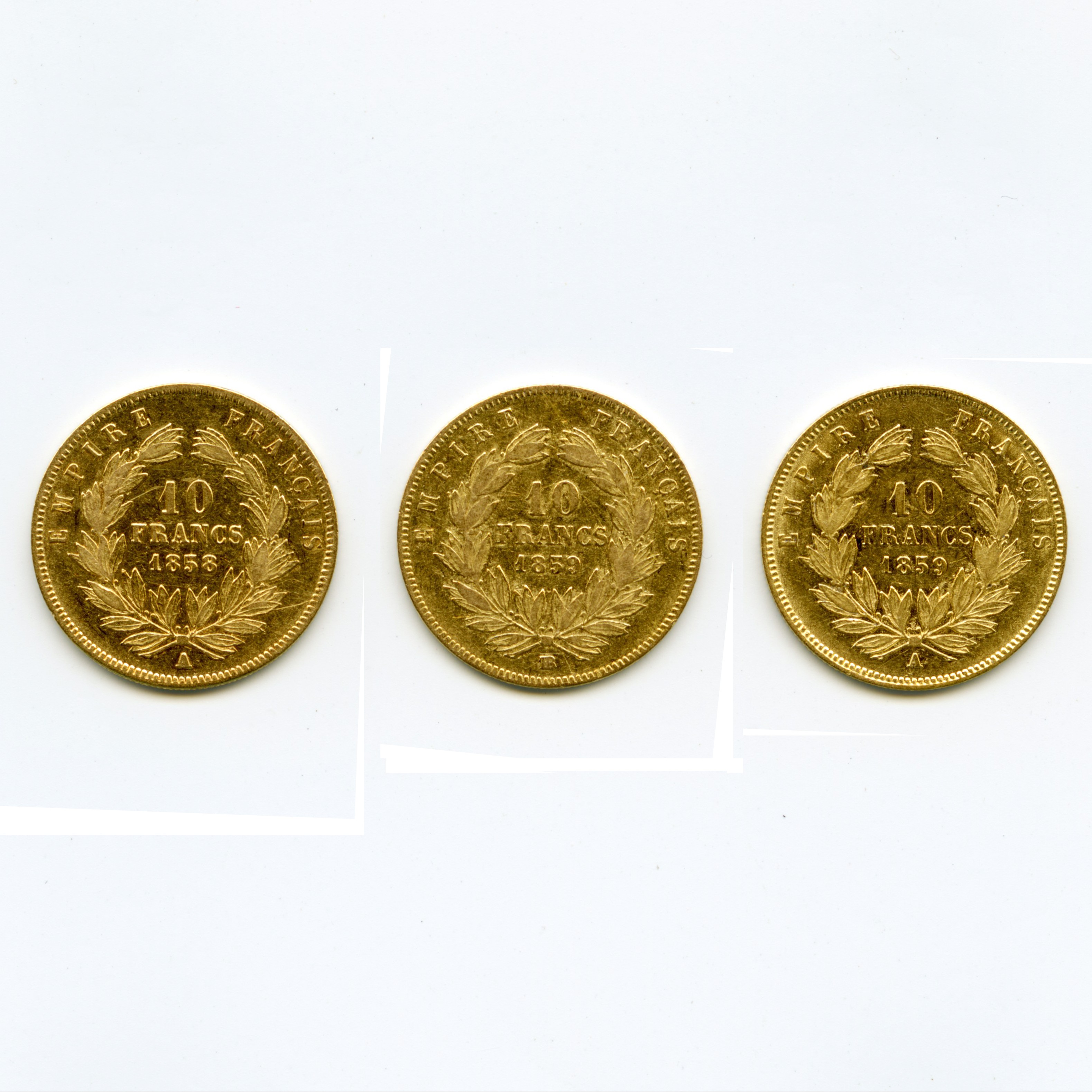 10 Francs Or - Lot de 3 Monnaies revers 10 Francs Or - Lot de 3 Monnaies revers