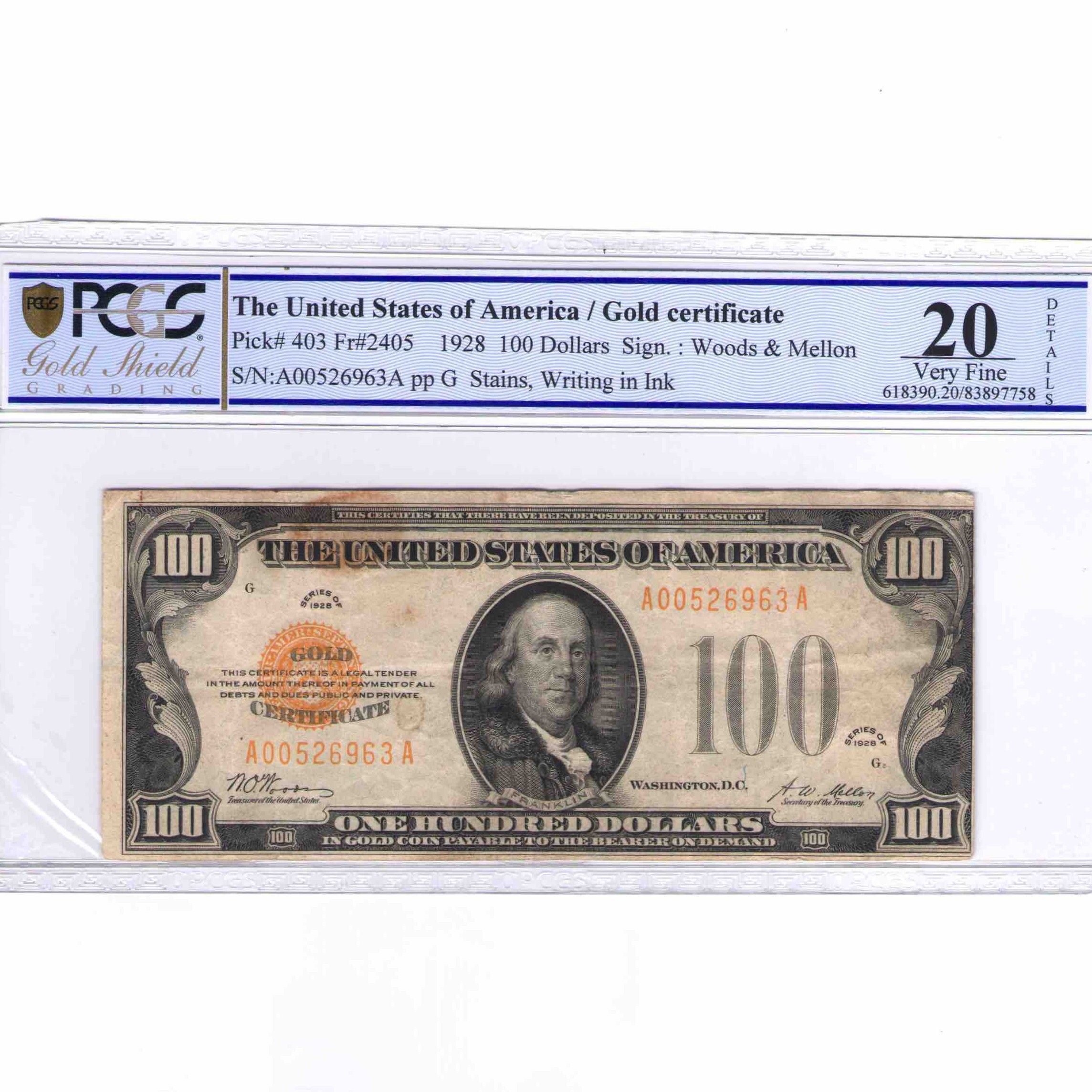 USA - 100 DOLLARS Gold certificate avers