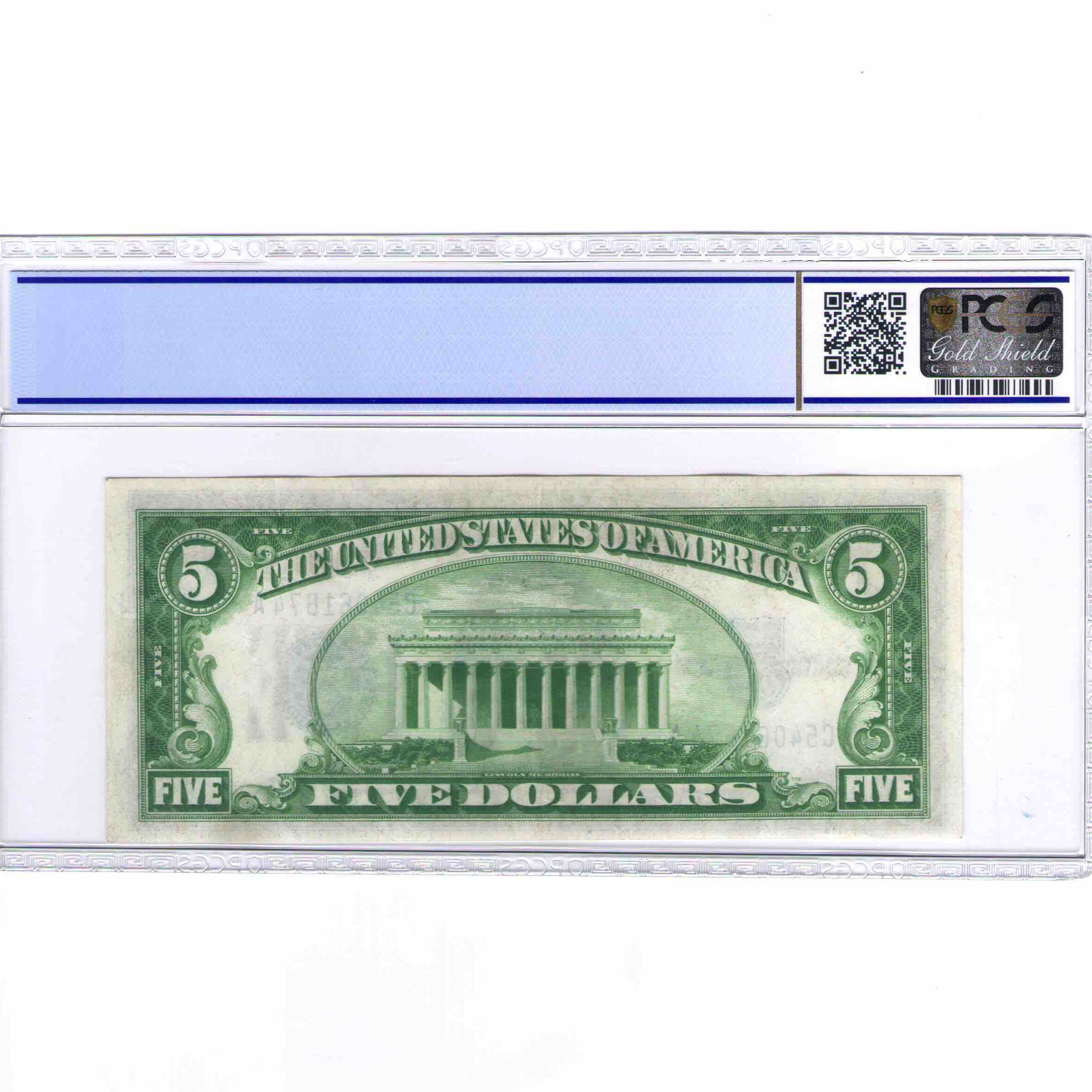 USA - 5 DOLLARS Silver Certificate revers
