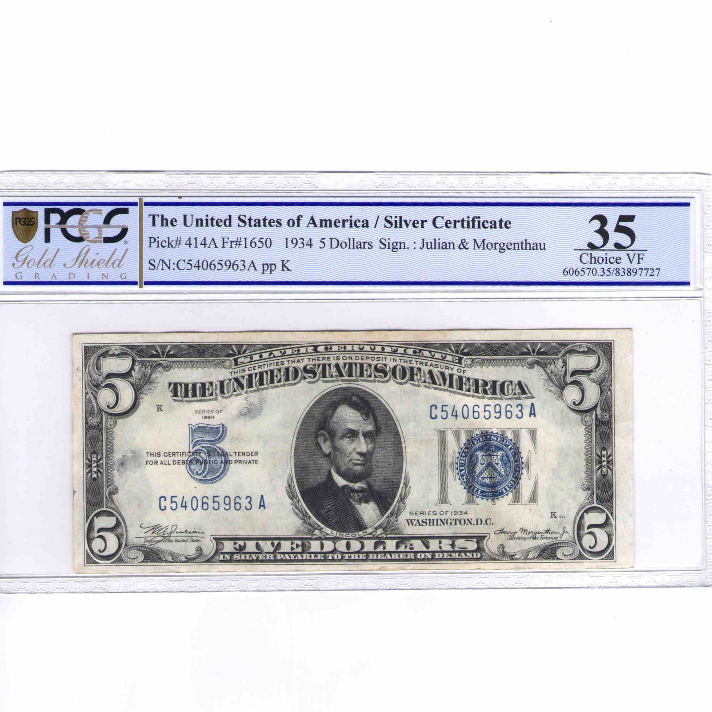 USA - 5 DOLLARS Silver Certificate avers USA - 5 DOLLARS Silver Certificate avers