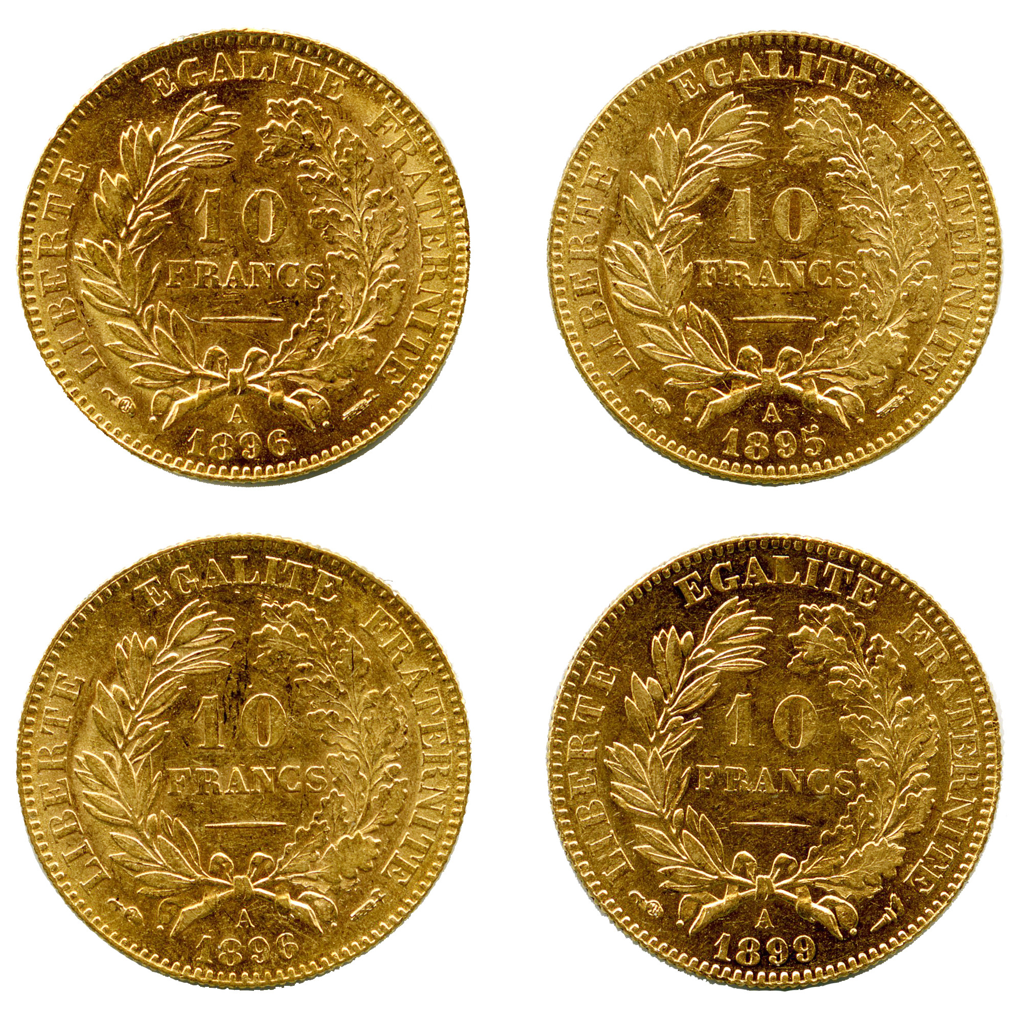 10 Francs Or Cérès - Lot de 4 Monnaies revers