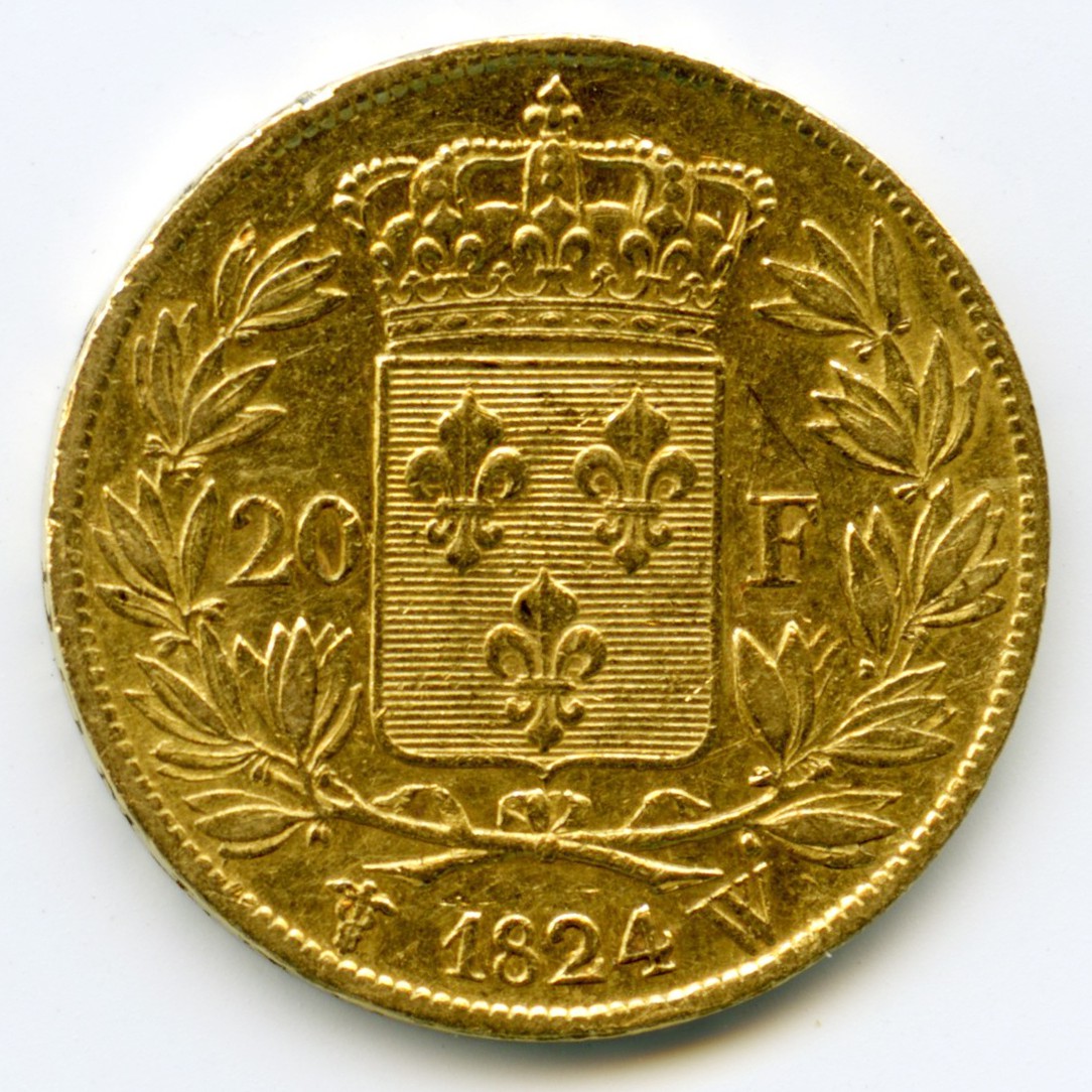 Louis XVIII - 20 Francs - 1824 W revers Louis XVIII - 20 Francs - 1824 W revers