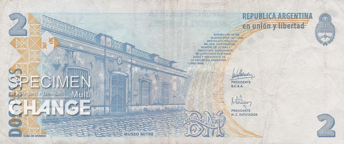 2 pesos argentins (ARS) verso