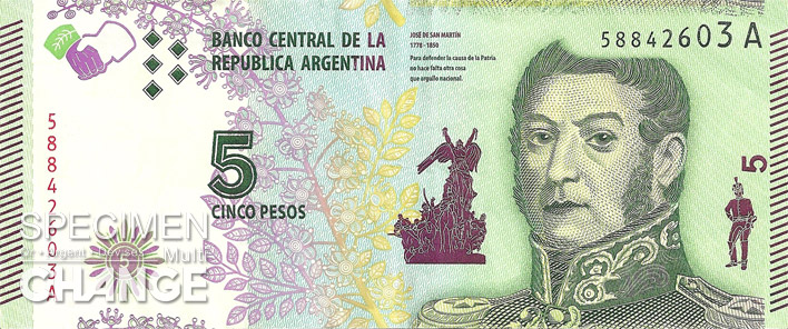 5 pesos argentins (ARS) recto