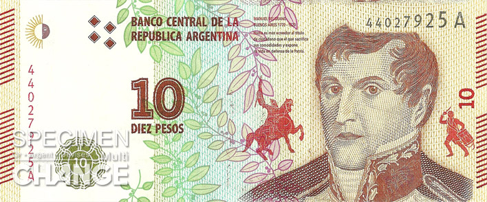 10 pesos argentins (ARS) recto
