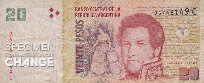 20 pesos argentins (ARS) recto