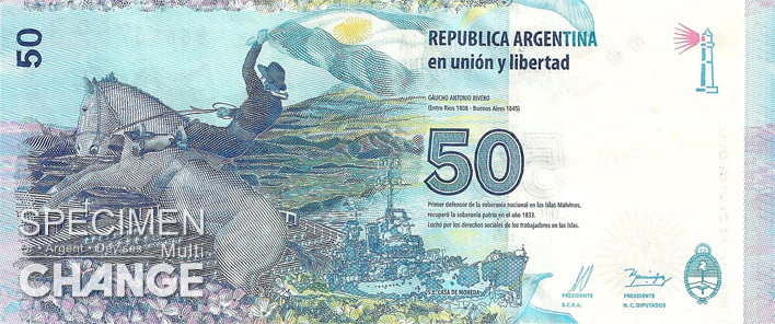 50 pesos argentins (ARS) verso