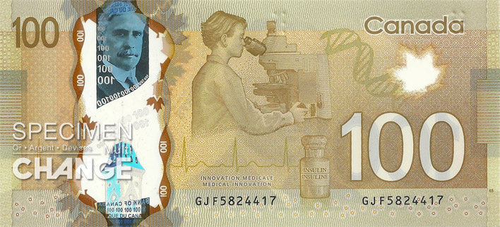 Billet de 100 dollars canadiens (CAD) verso