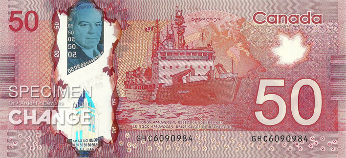 Nouveau billet de 50 dollars canadiens (CAD) verso