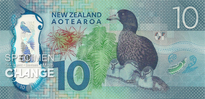 10 dollars néo-zélandais (NZD) verso