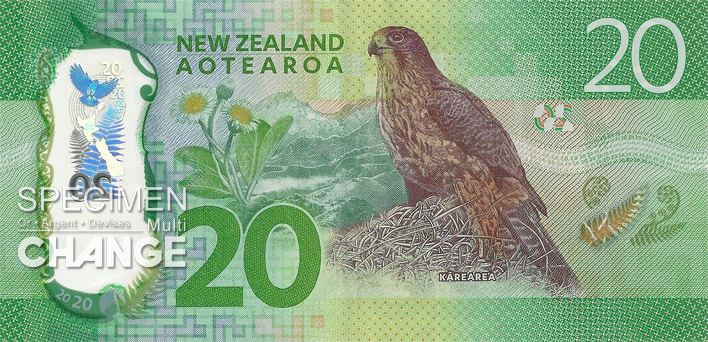 20 dollars néo-zélandais (NZD) verso