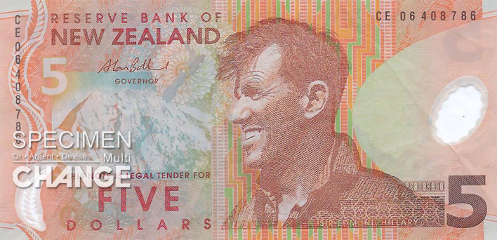 5 dollars néo-zélandais (NZD) recto
