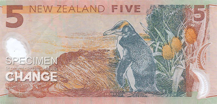 5 dollars néo-zélandais (NZD) verso