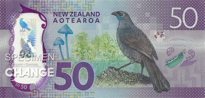 50 dollars néo-zélandais (NZD) verso